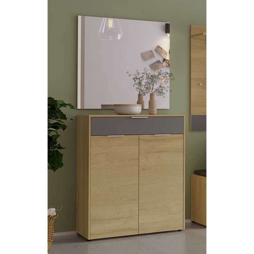 Garderobenmöbel Set in Wildeichefarben und Dunkelgrau modern (2-teilig)