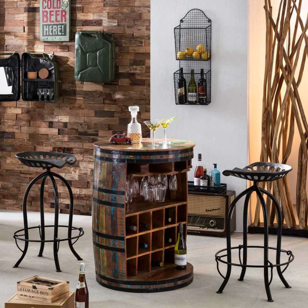 Design Sitzgruppe aus Massivholz und Eisen Industry Stil (3-teilig)
