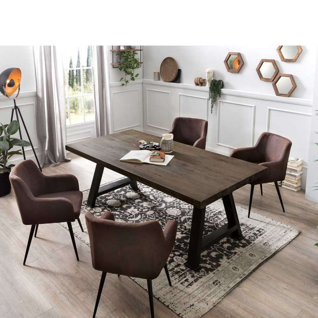 Loft Essgruppe in Eiche Grau massiv Armlehnenstühlen in Braun (5-teilig)