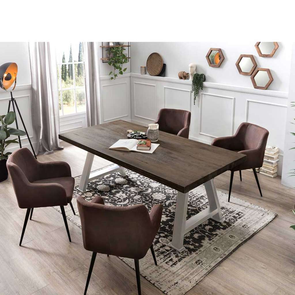 Esszimmer Sitzgarnitur in Eiche Grau massiv Braun Microfaser (5-teilig)