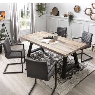 Esszimmer Sitzgruppe aus Eiche White Wash massiv Armlehnen Freischwingern (5-teilig)
