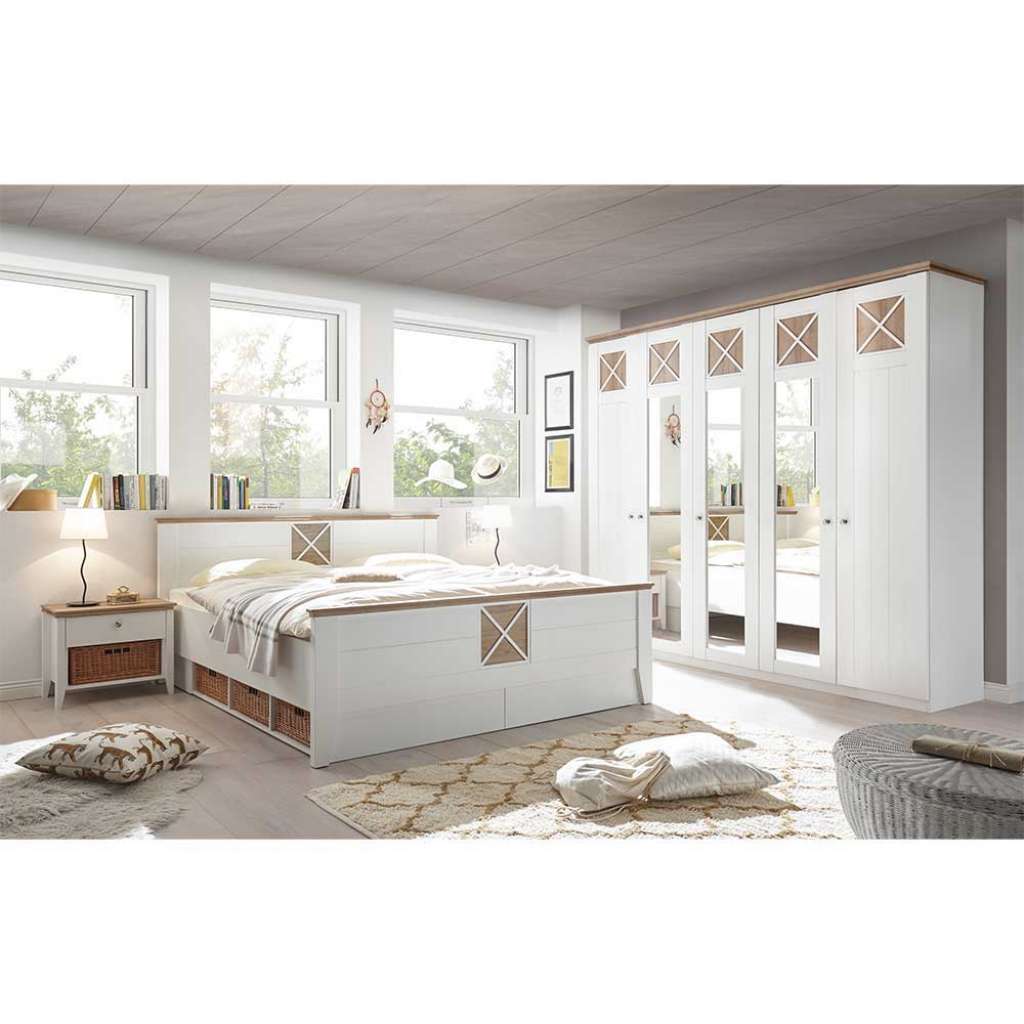 Schlafzimmer Set in Eichefarben und Weiß Landhausstil (4-teilig)