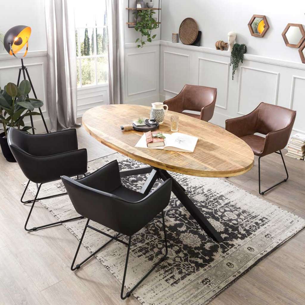 Esszimmer Sitzgarnitur mit ovalem Tisch schwarzen Stühlen (5-teilig)