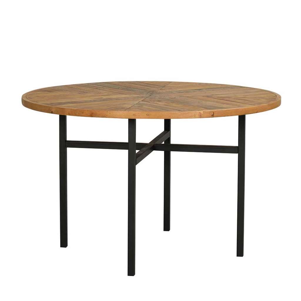 Runder Küchentisch aus Massivholz und Stahl 120 cm breit