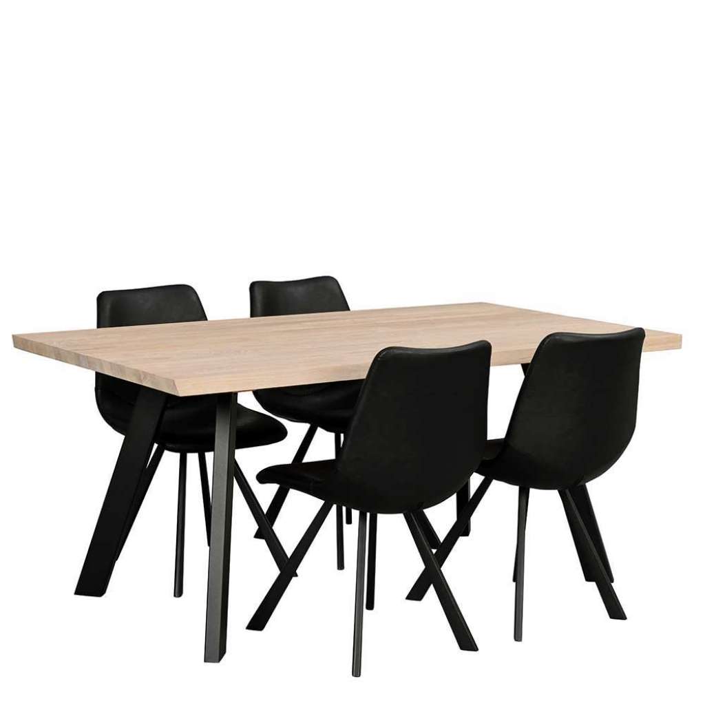 Esszimmer Sitzgruppe im Loft Design Eiche White Wash und Schwarz (5-teilig)