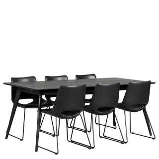 Esstischgruppe im Retrostil Schwarz (7-teilig)