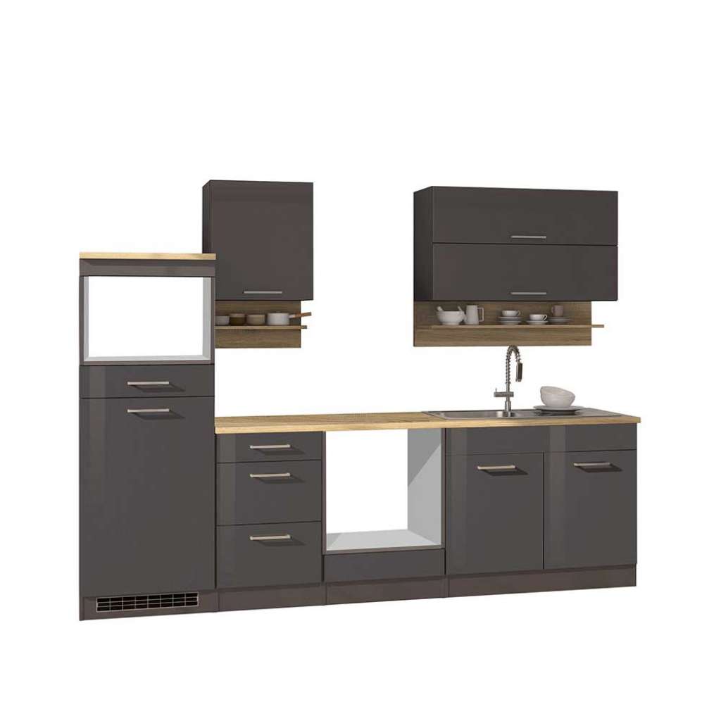 Einbauküchenzeile in Grau Hochglanz 270 cm breit (9-teilig)