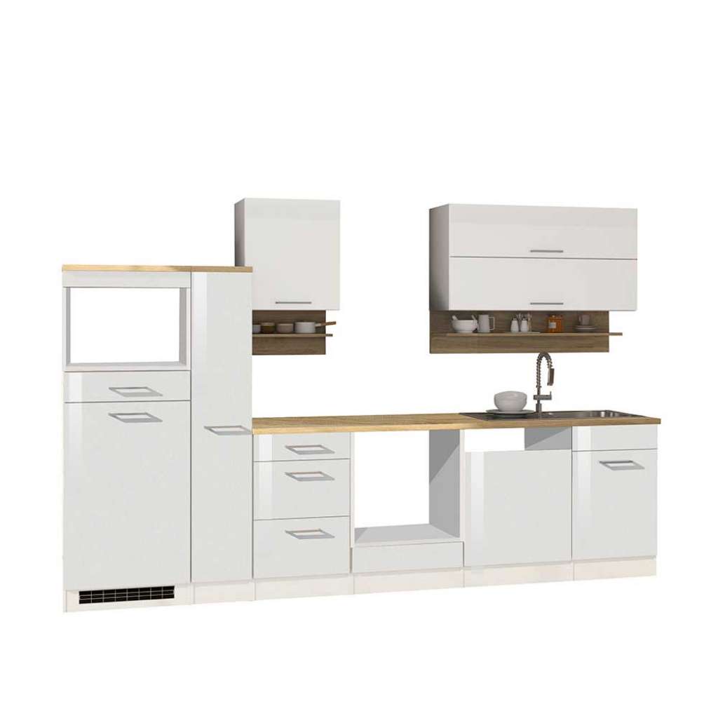 Küchenzeile in Weiß Hochglanz 310 cm breit (10-teilig)