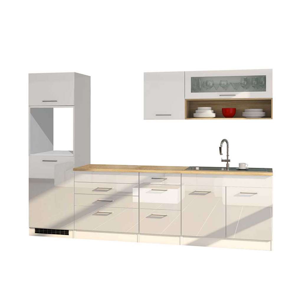 Einbauküchenzeile in Weiß Hochglanz 290 cm breit (8-teilig)