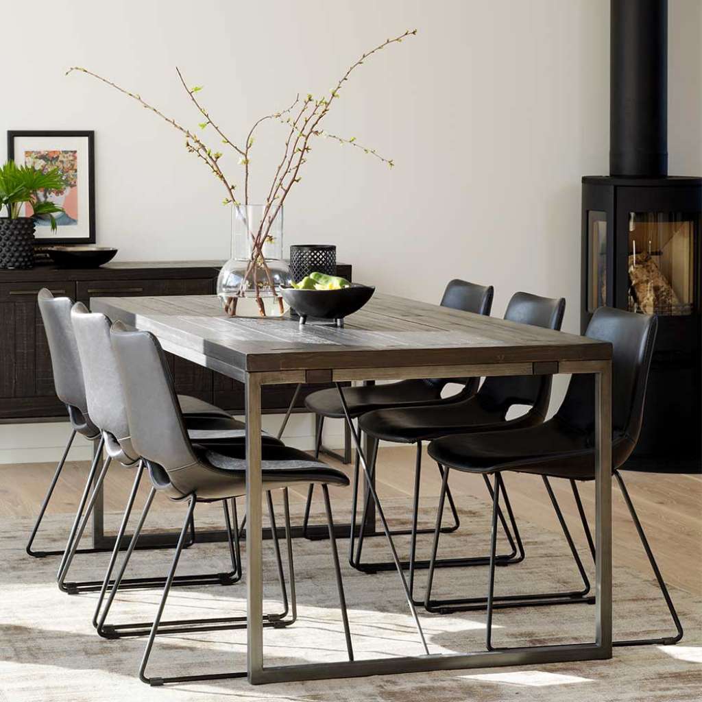 Esszimmersitzgruppe in Antik Finish, Grau und Schwarz Industry Stil (7-teilig)