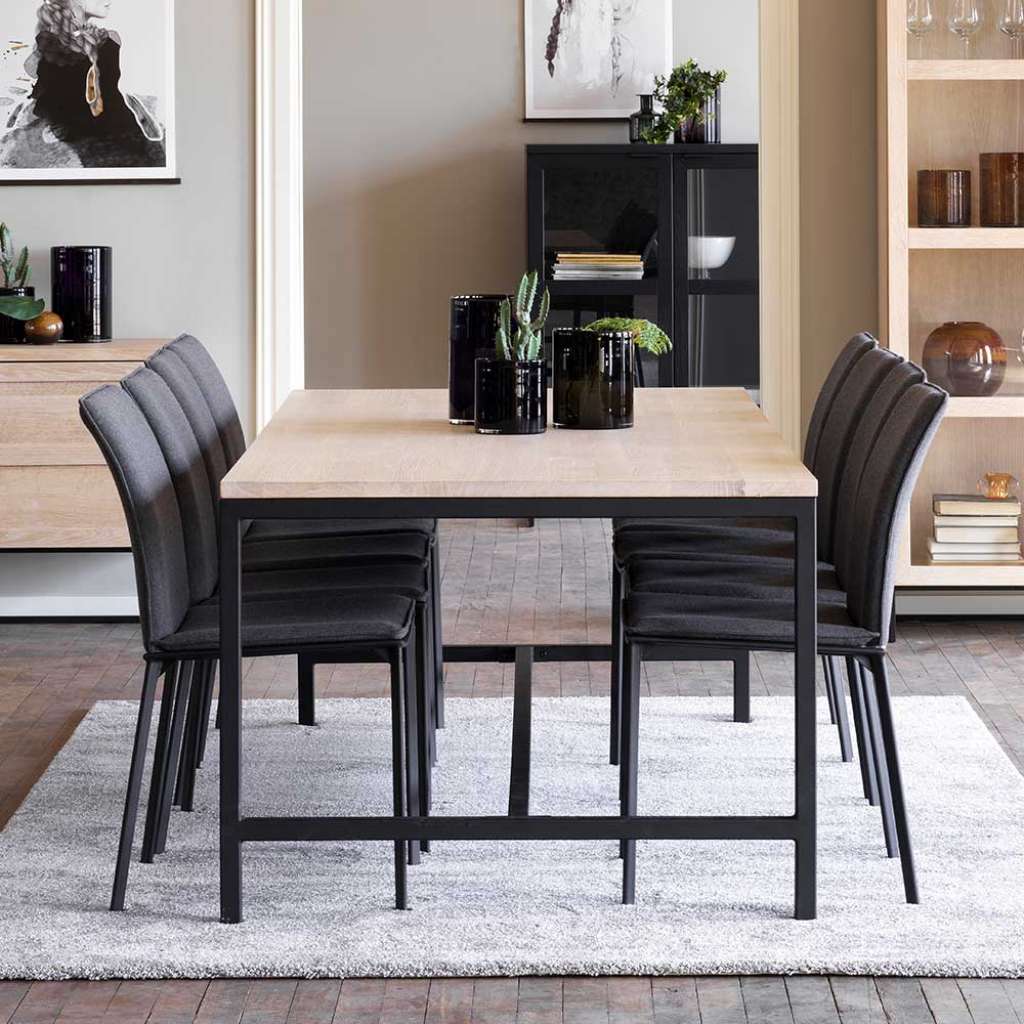 Esstischgruppe in Holz White Wash, Grau und Schwarz Industry Stil (9-teilig)