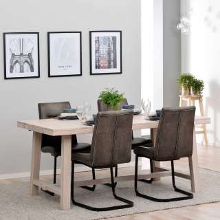 Essplatzgruppe in Holz White Wash, Grau und Schwarz modern (5-teilig)