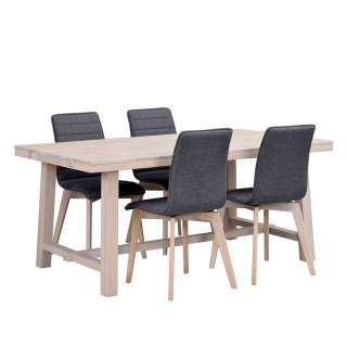 Sitzgruppe in Holz White Wash und Grau Skandi Design (5-teilig)