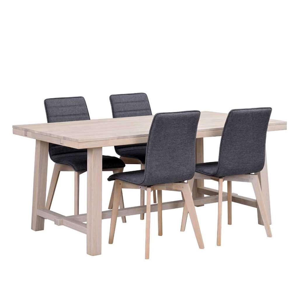 Sitzgruppe in Holz White Wash und Grau Skandi Design (5-teilig)