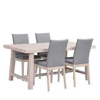 Esszimmergruppe in Holz White Wash hell Grau (5-teilig)