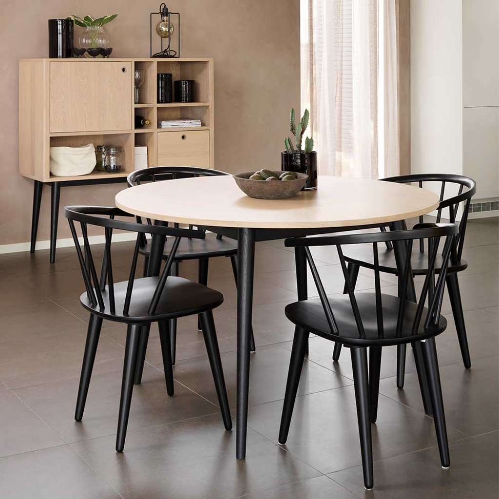 Esszimmergruppe in Holz White Wash Schwarz (5-teilig)