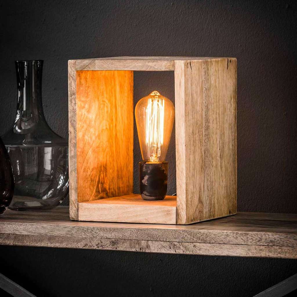 Tischlampe aus Mangobaum Massivholz 20 cm breit