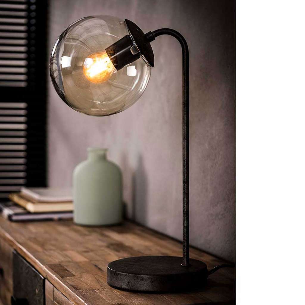 Tischlampe in Anthrazit Glas und Metall