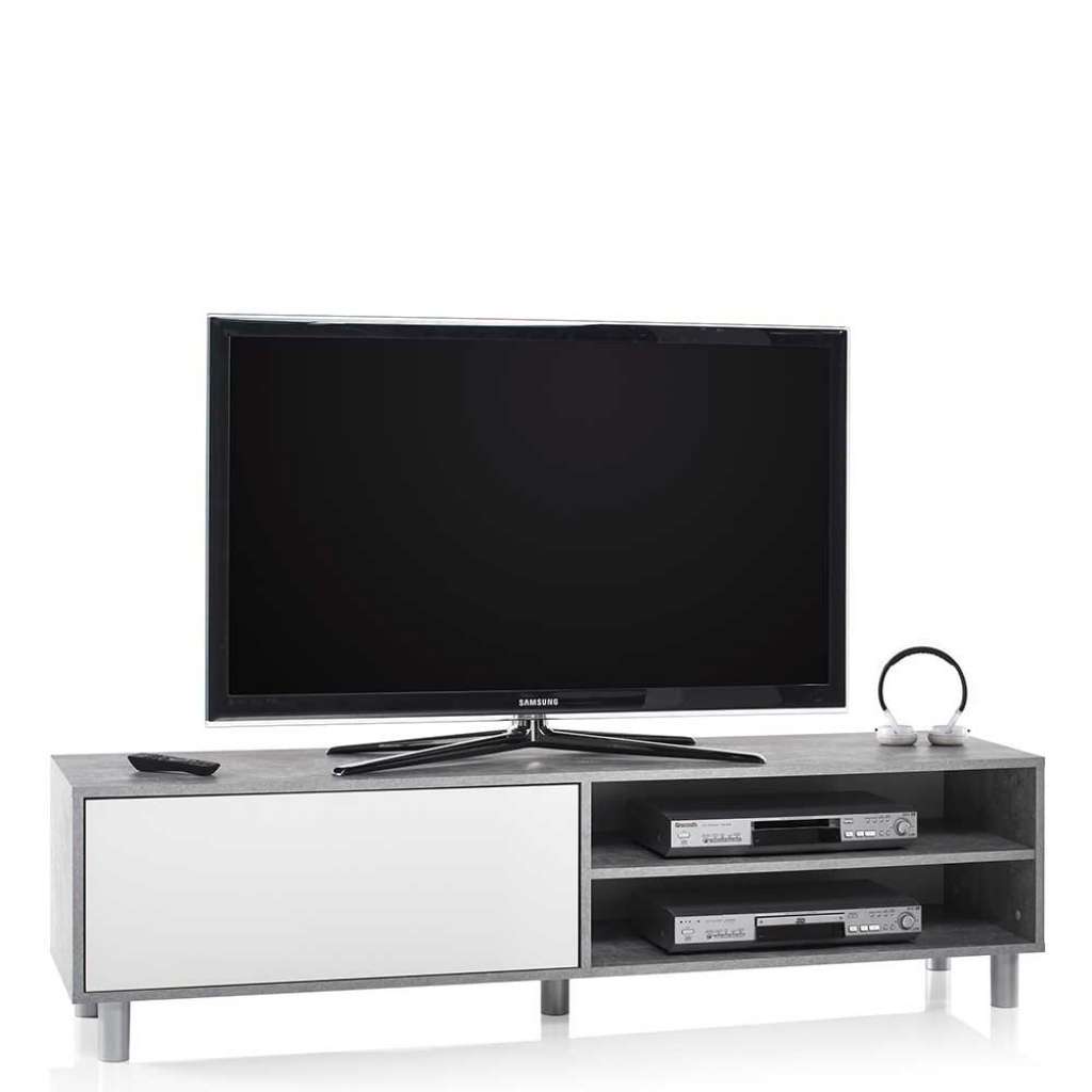 TV Board in Beton Grau und Weiß 160 cm breit