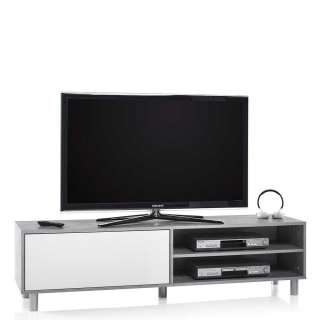 TV Board in Beton Grau und Weiß 160 cm breit