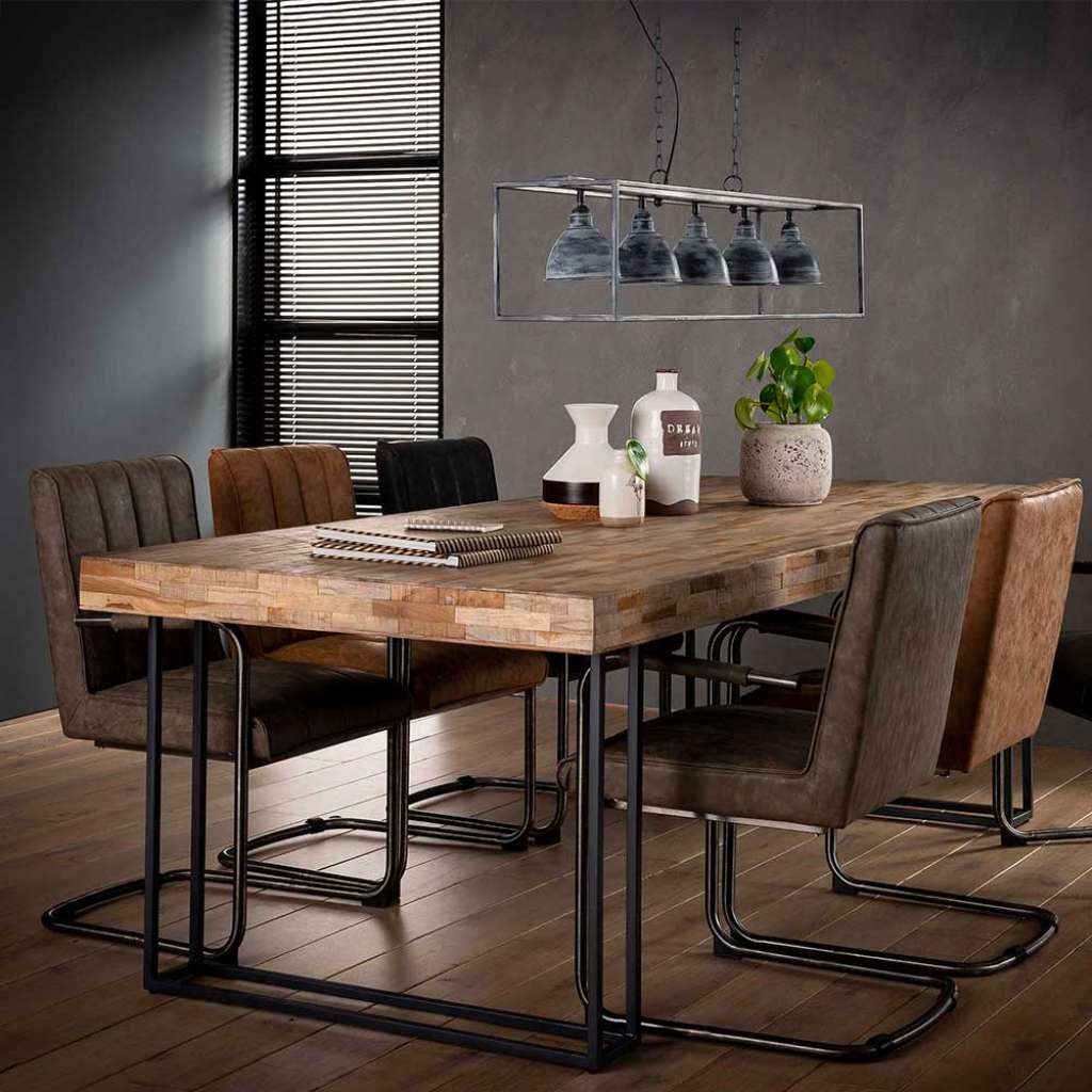 Esszimmertisch aus Teak Massivholz Bügelgestell aus Stahl