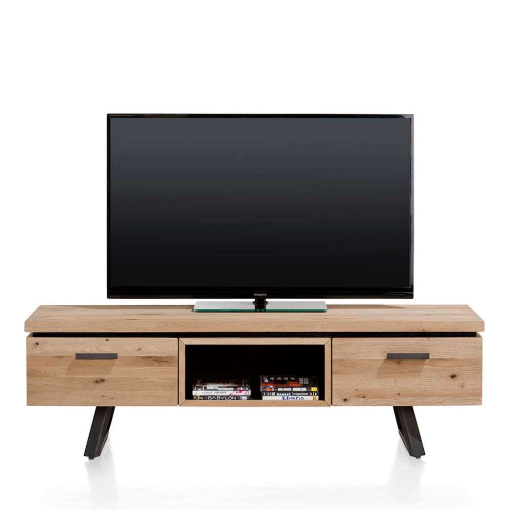 TV Möbel aus Eiche Massivholz und Stahl 150 cm breit