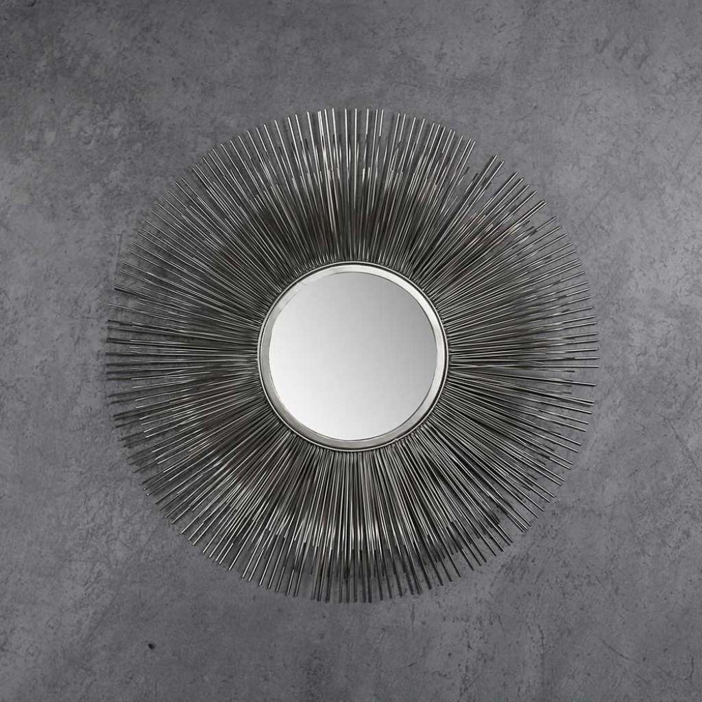 Moderner Wandspiegel in Altsilberfarben Metall rund