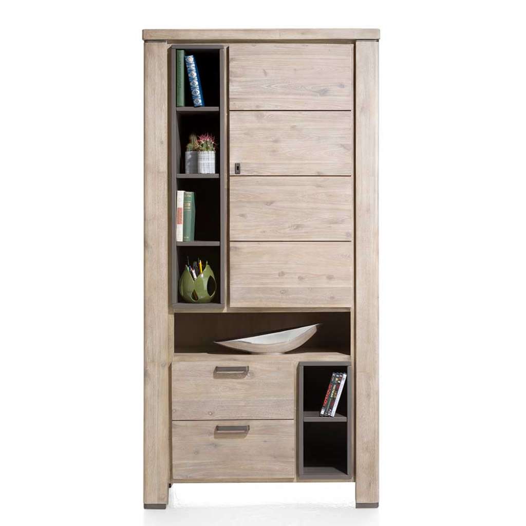 Massivholzschrank in Grey Wash und Anthrazit 100 cm breit