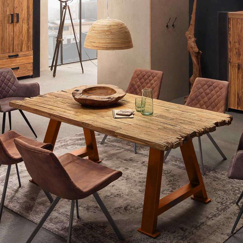 Esszimmertisch aus Teak Recyclingholz Loft Design