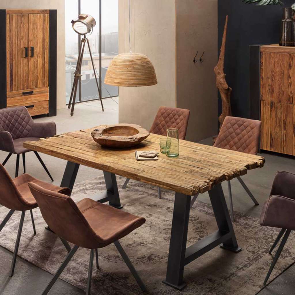 Küchentisch aus Teak Recylingholz 4-Fußgestell aus Metall