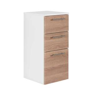 Badschrank in Eichefarben und Weiß zwei Schubladen