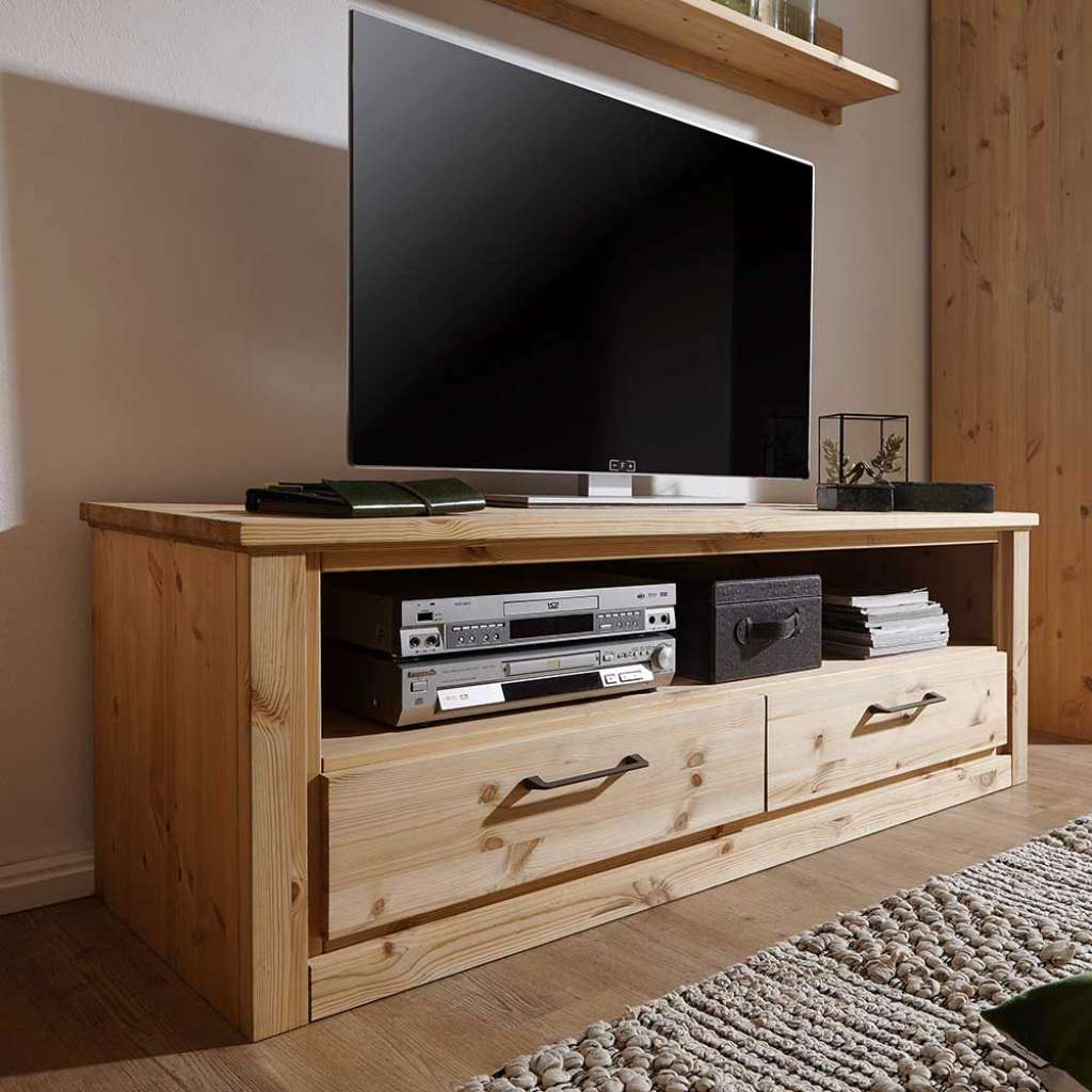 TV Lowboard aus Kiefer Massivholz zwei Schubladen