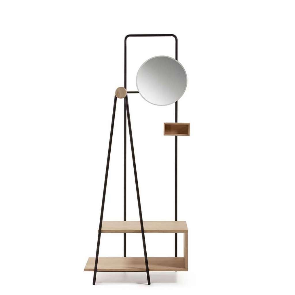 Design Garderobe im Skandi Style rundem Spiegel