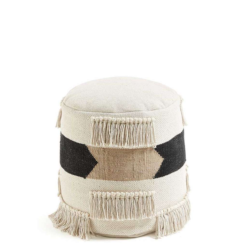 Runder Pouf aus Webstoff Ethno-Muster
