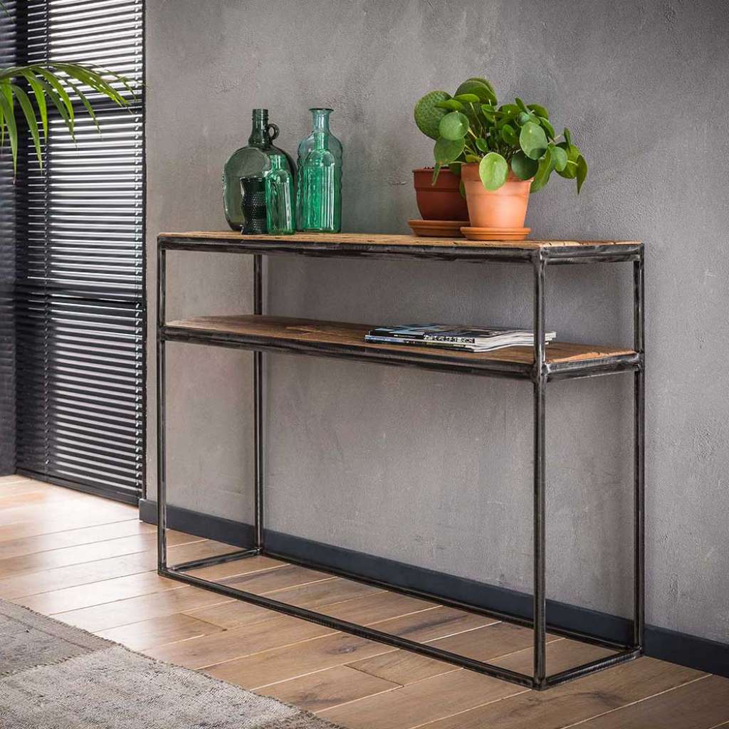 Flur Konsolentisch aus Recyclingholz und Stahl 110 cm breit
