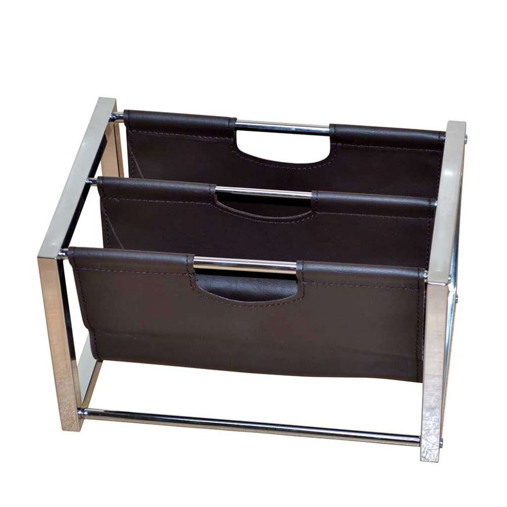 Zeitungskorb in Schwarz Kunstleder verchromtem Stahl