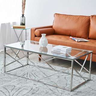 Rechteckiger Sofatisch aus Sicherheitsglas und Metall 120 cm breit