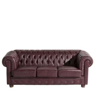 Rotbraune Dreisitzer Couch aus Echtleder Chesterfield Look