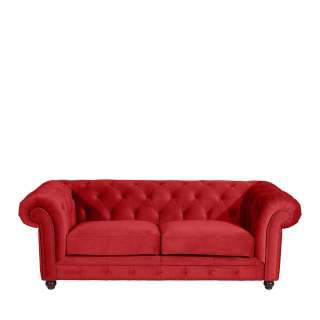 Rote Samtvelours Couch im Chesterfield Look 52 cm Sitzhöhe