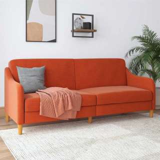 Schlafcouch Orange modern mit Rücken Klappmechanik 195 cm breit