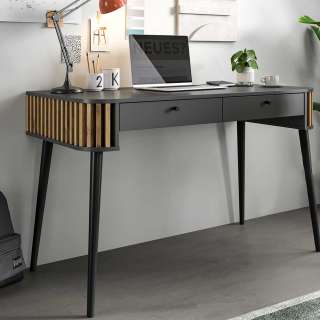 Schreibtisch mit Schubladen in Grau Wildeichefarben