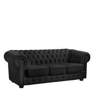 Schwarze Chesterfield Couch aus Kunstleder drei Sitzplätzen