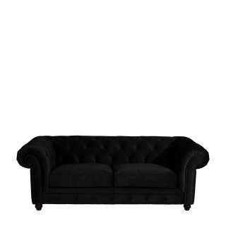 Schwarze Dreisitzer Couch im Chesterfield Look Samtvelours