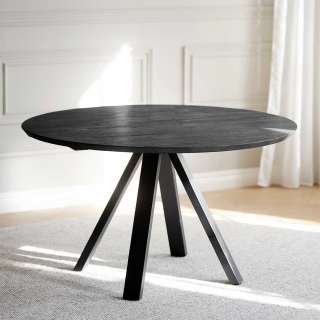 Schwarzer Küchen Tisch aus Eiche Massivholz und Metall rund
