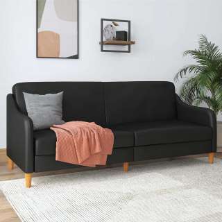 Schwarzes Kunstleder Sofa mit Schlaffunktion 195 cm breit