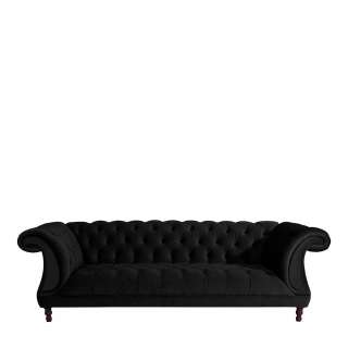 Schwarzes Neo Barock Sofa aus Samtvelours 253 cm breit