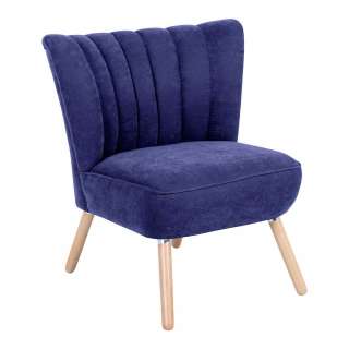 Sessel blau Velours im Retrostil 70 cm breit - 80 cm hoch