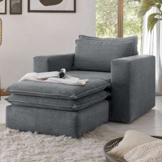 Sessel & Hocker Anthrazit Cord 110 cm breit modernem Design (zweiteilig)