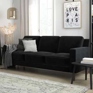Sofa 3er Samt schwarz mit Armlehnen 195 cm breit - 80 cm tief
