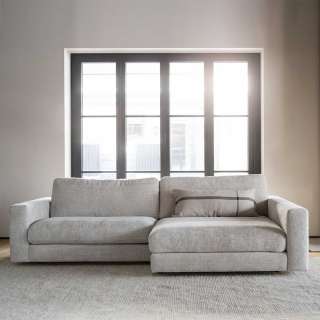 Sofa Eckgarnitur modern hellgrau aus Webstoff 258 cm breit